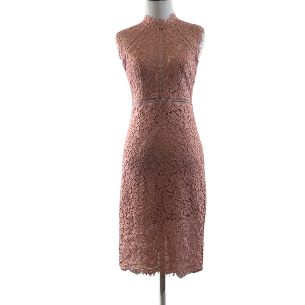 Bardot Pink Lace‎ Panel Dress Womens 4 XS Sleeveless High Neck Slit
